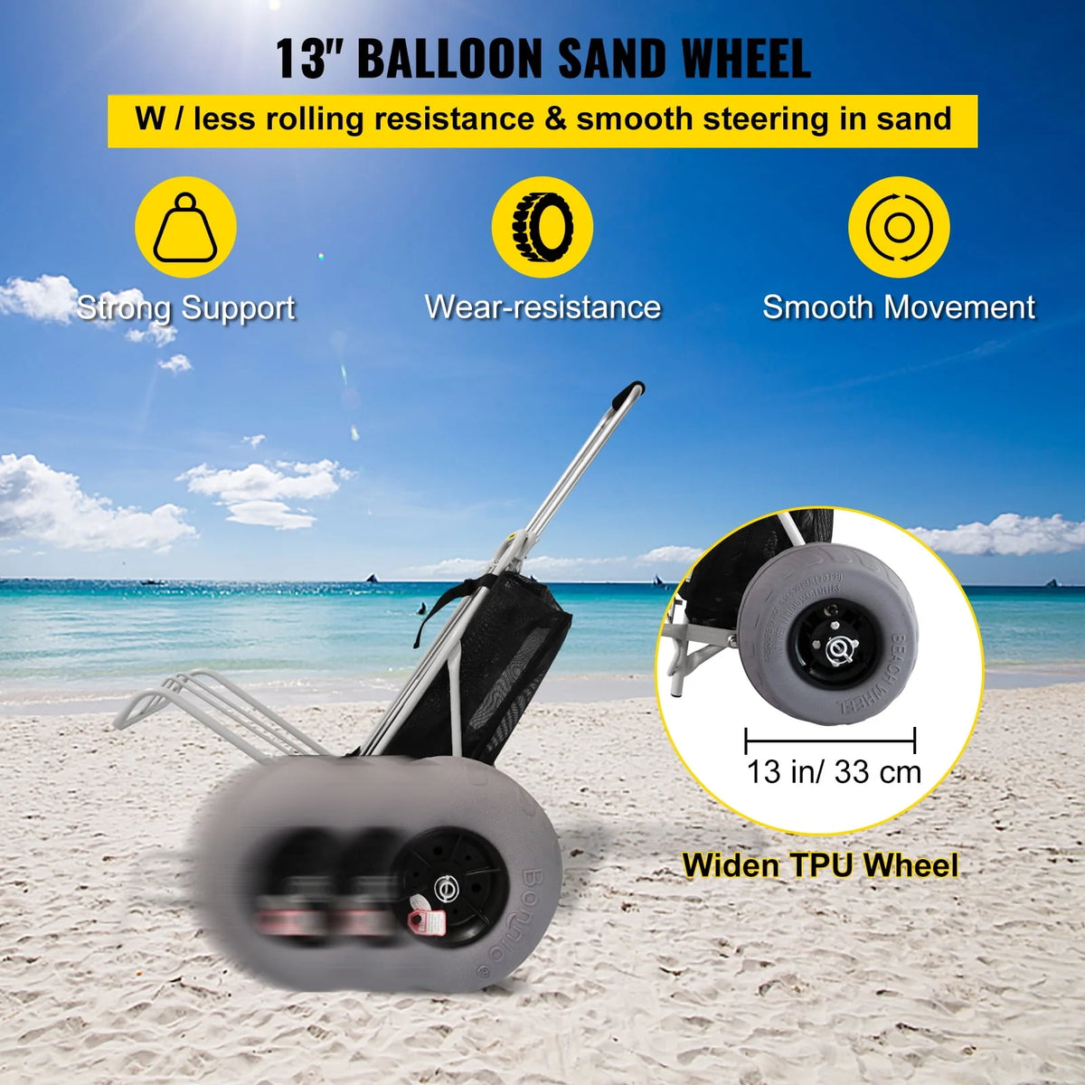 Folding Beach Cart with 12 TPU Balloon Wheels J732149