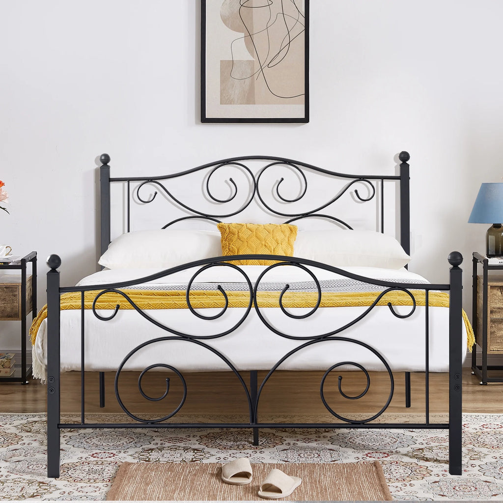 Metal Platform Bed Frame with Victorian Headboard and Footboard, Full Size, Black F463613