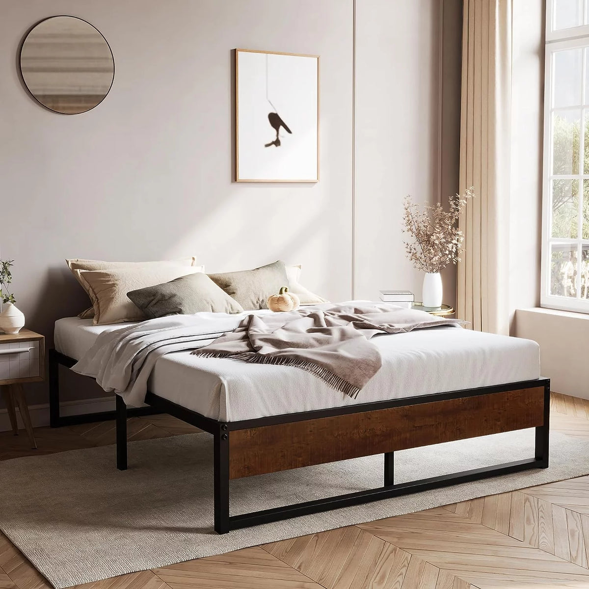 14'' Full Size Metal Platform Bed Frame with Wood N288