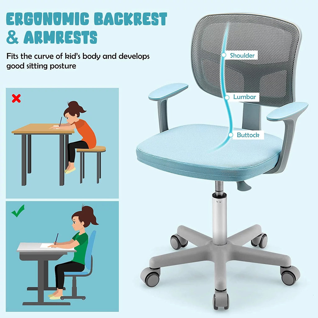 Blue Height Adjustable Swivel Mesh Kids Desk Chair T4963