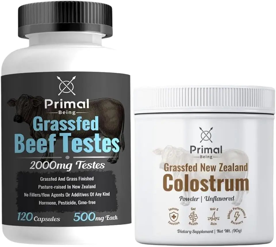 Grassfed Beef Testes 120 Capsules + Grassfed Beef Colostrum 90 Grams Unflavored Powder I577
