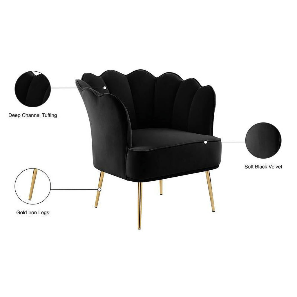 Black Velvet Accent Chair with Gold Iron Legs B4772