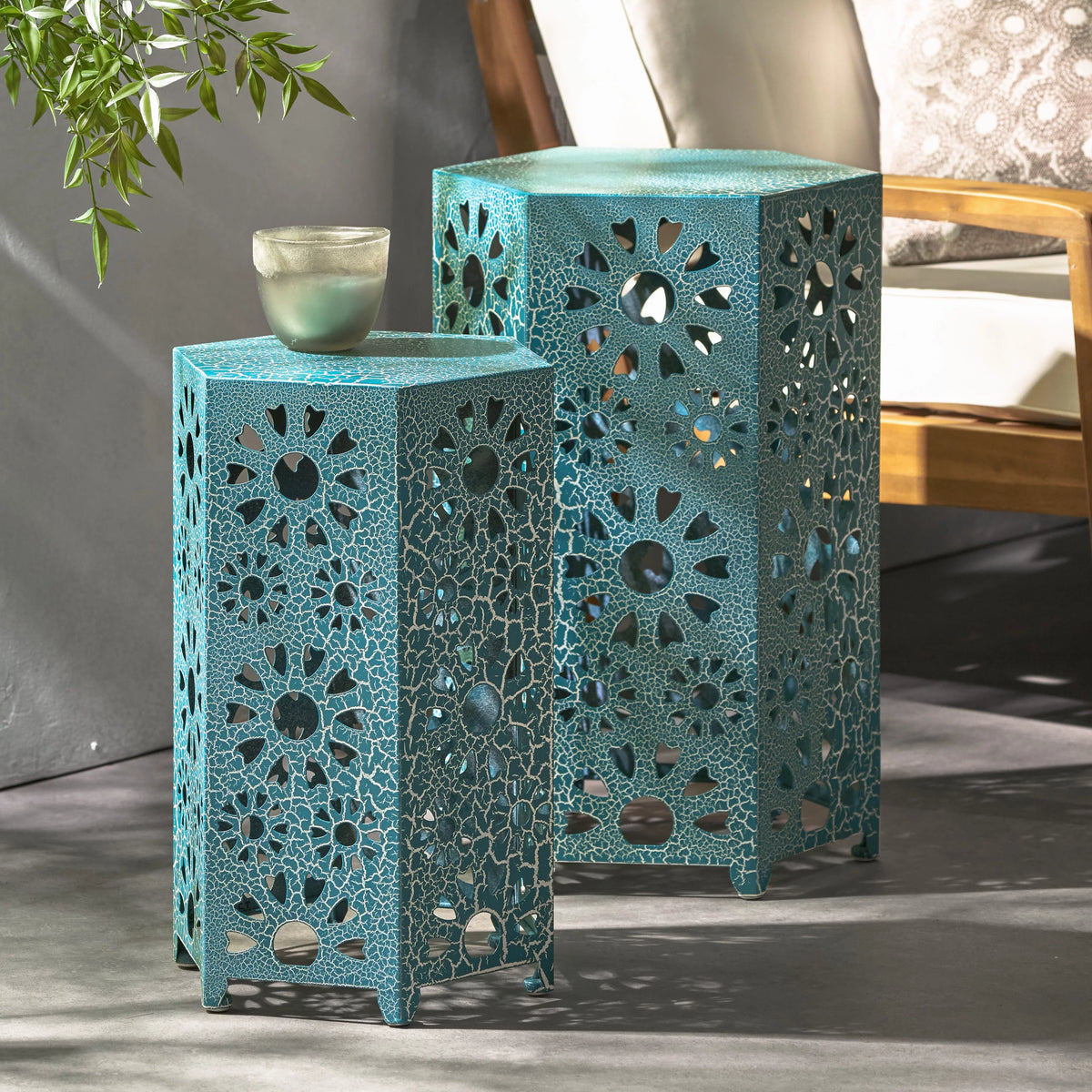12 Inch and 14 Inch Iron Side Table Set U414