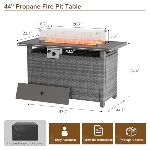Propane Gas Fire Pit Table with Wind Guard, Auto-Ignition, 60,000 BTU, Gray D601