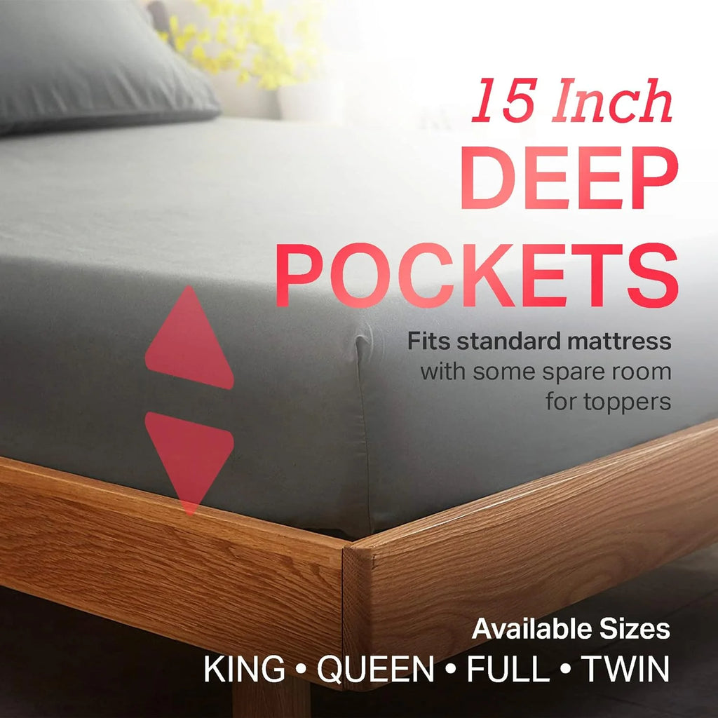Gray 4 Pcs King Size Cotton Bed Sheets J6409