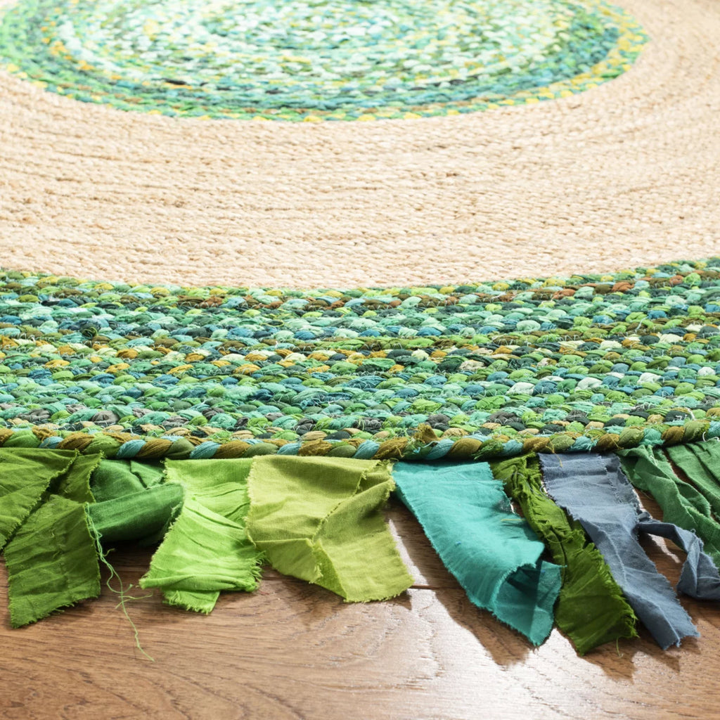 Green Natural 5' x 5' Round Braided Area Rug U357069