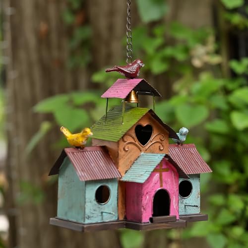 Large 4 Hole Metal Bird House with Bell M747
