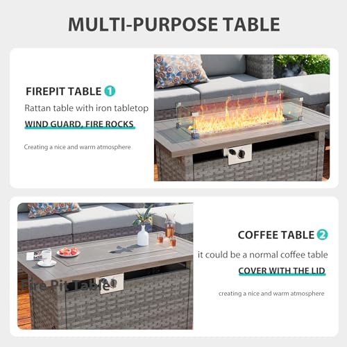 Propane Gas Fire Pit Table with Wind Guard, Auto-Ignition, 60,000 BTU, Gray D601