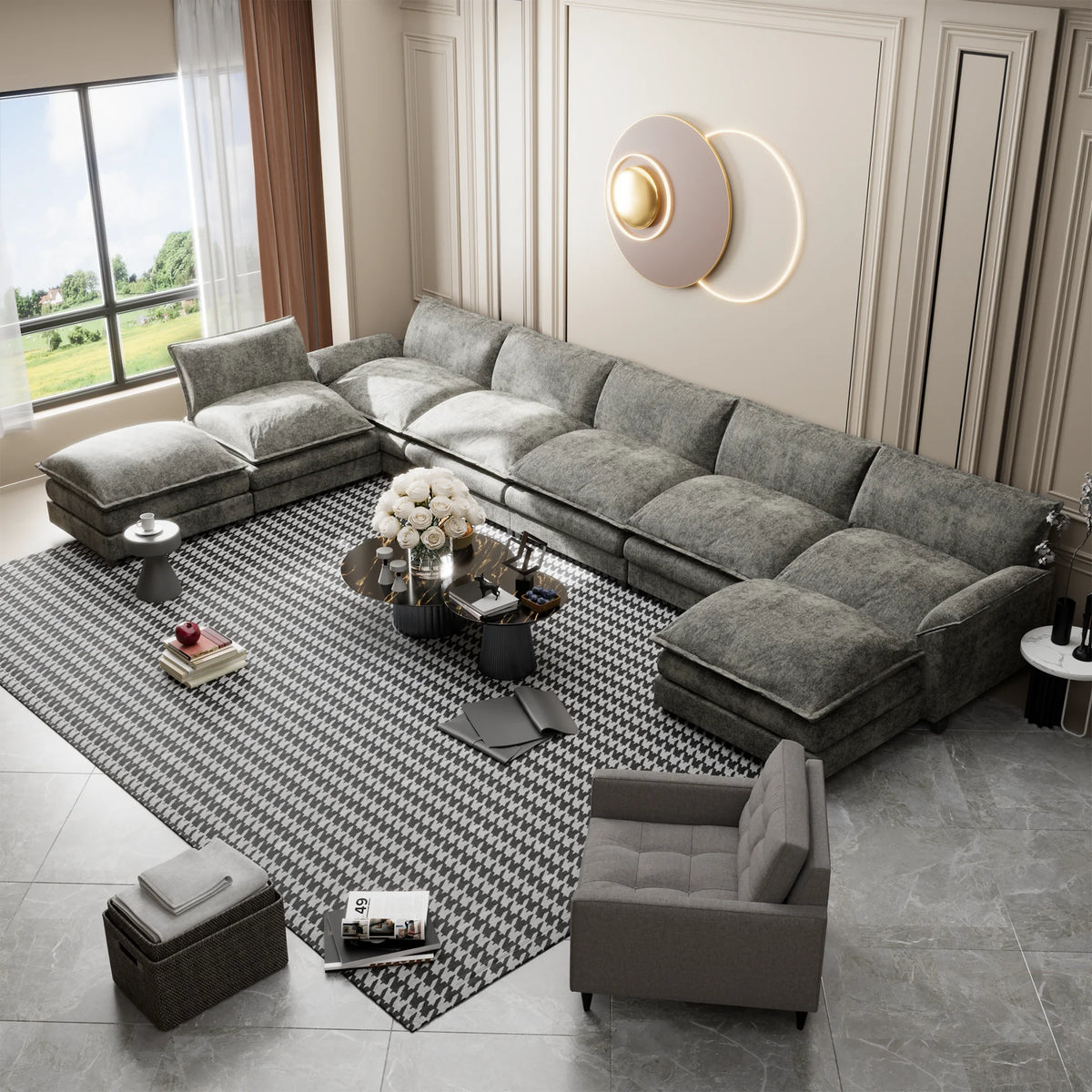 Oversized Modular Sectional Sofa with Ottomans O618