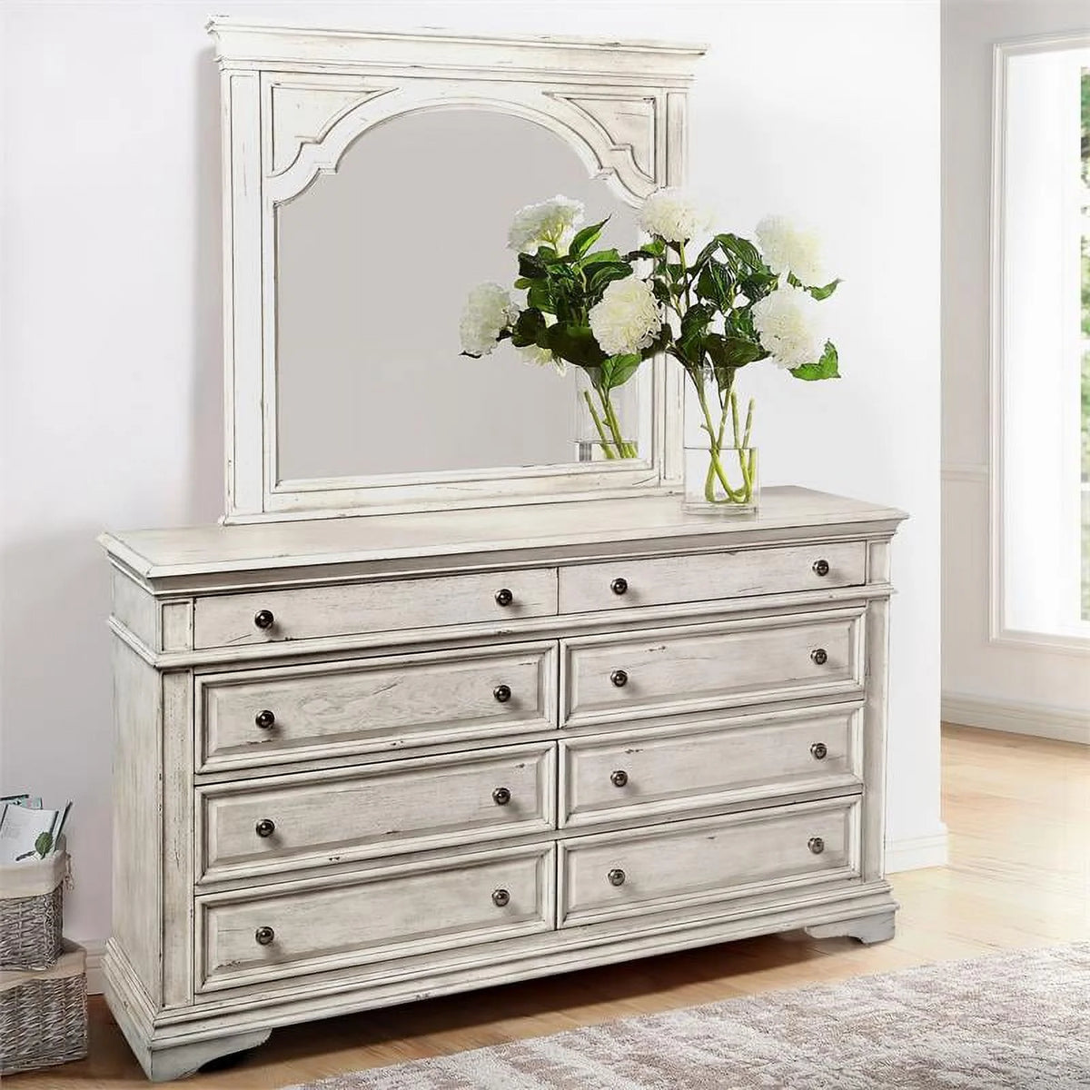 Ivory Wood 8-drawer Dresser and Mirror B285872