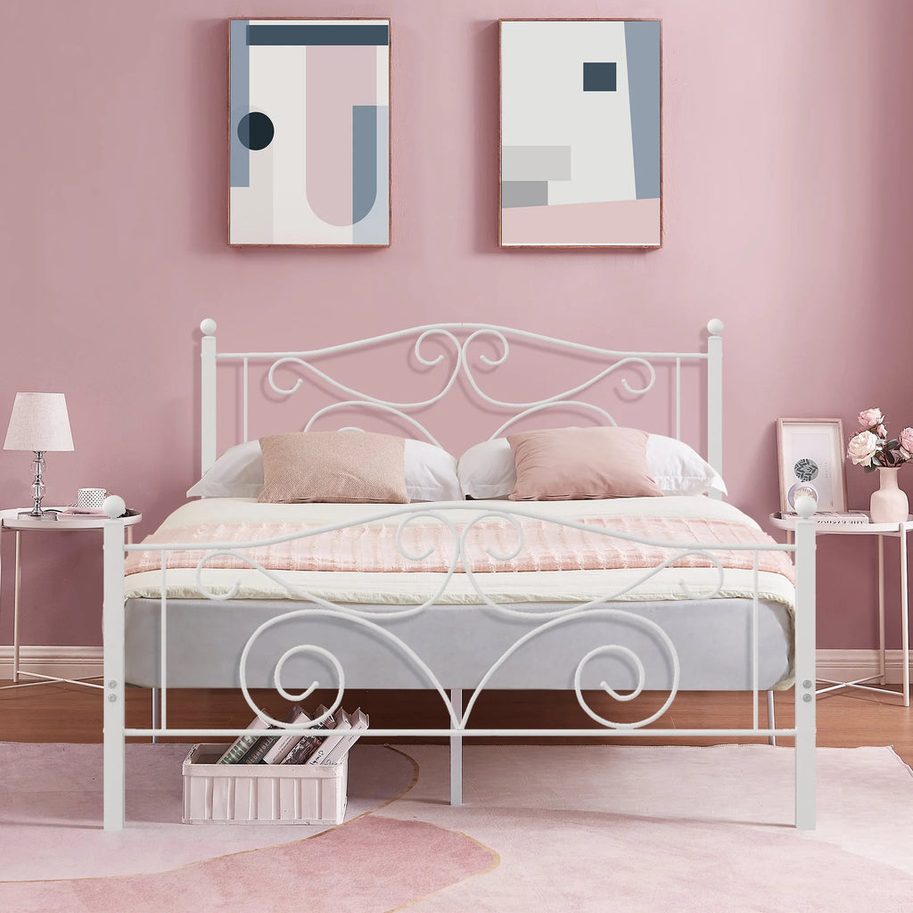 Metal Platform Bed Frame with Victorian Headboard and Footboard, Full Size, Black F463613