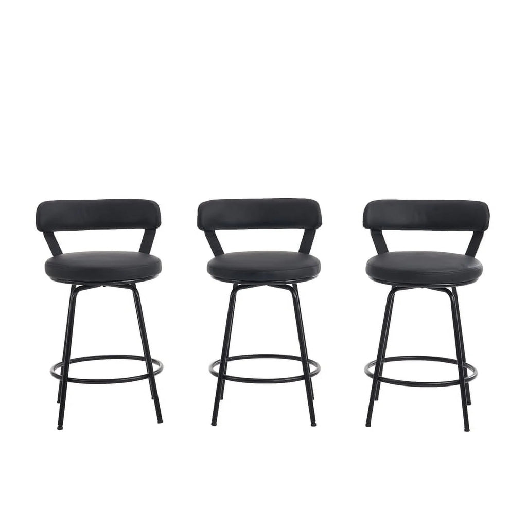 Black Faux Leather Swivel Counter Stool Set of 3 D89976