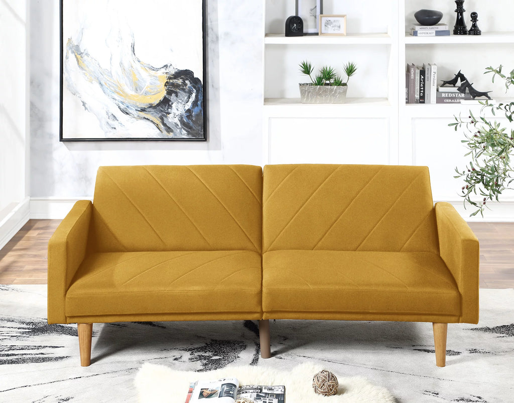 Mustard Linen Like Fabric Convertible Sofa Couch C445825