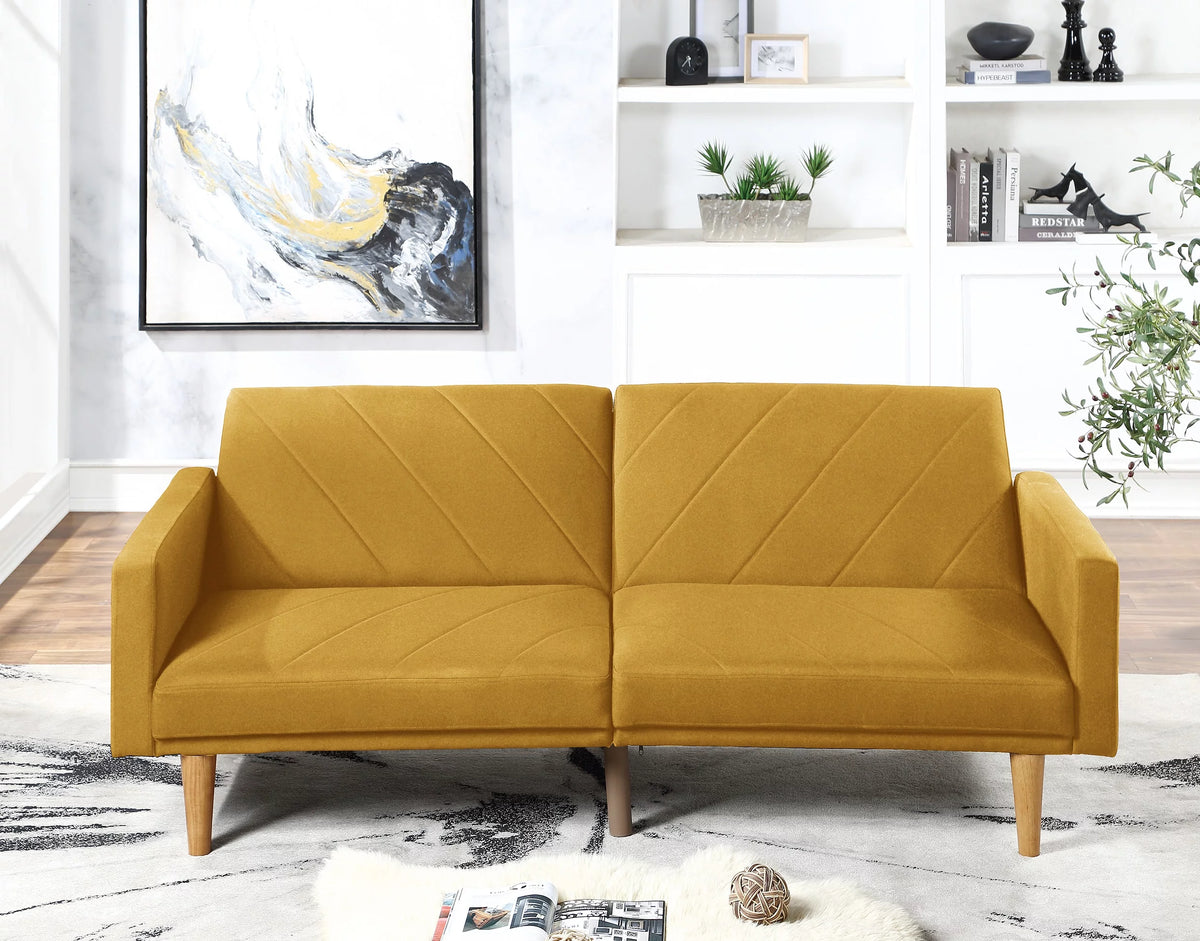 Mustard Linen Like Fabric Convertible Sofa Couch C445825