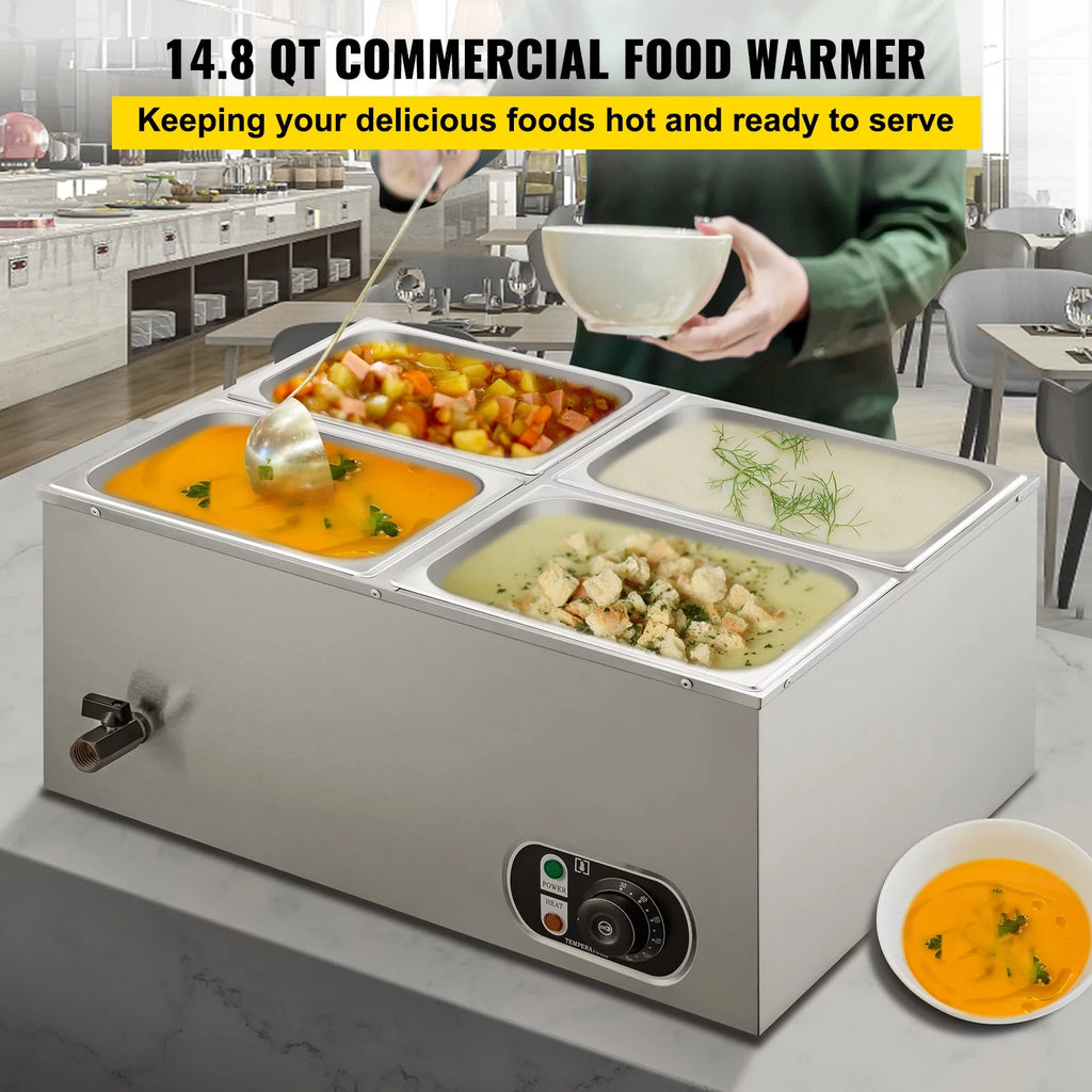 110V 4-Pan Stainless Steel Commercial Food Warmer 24 Qt B329090