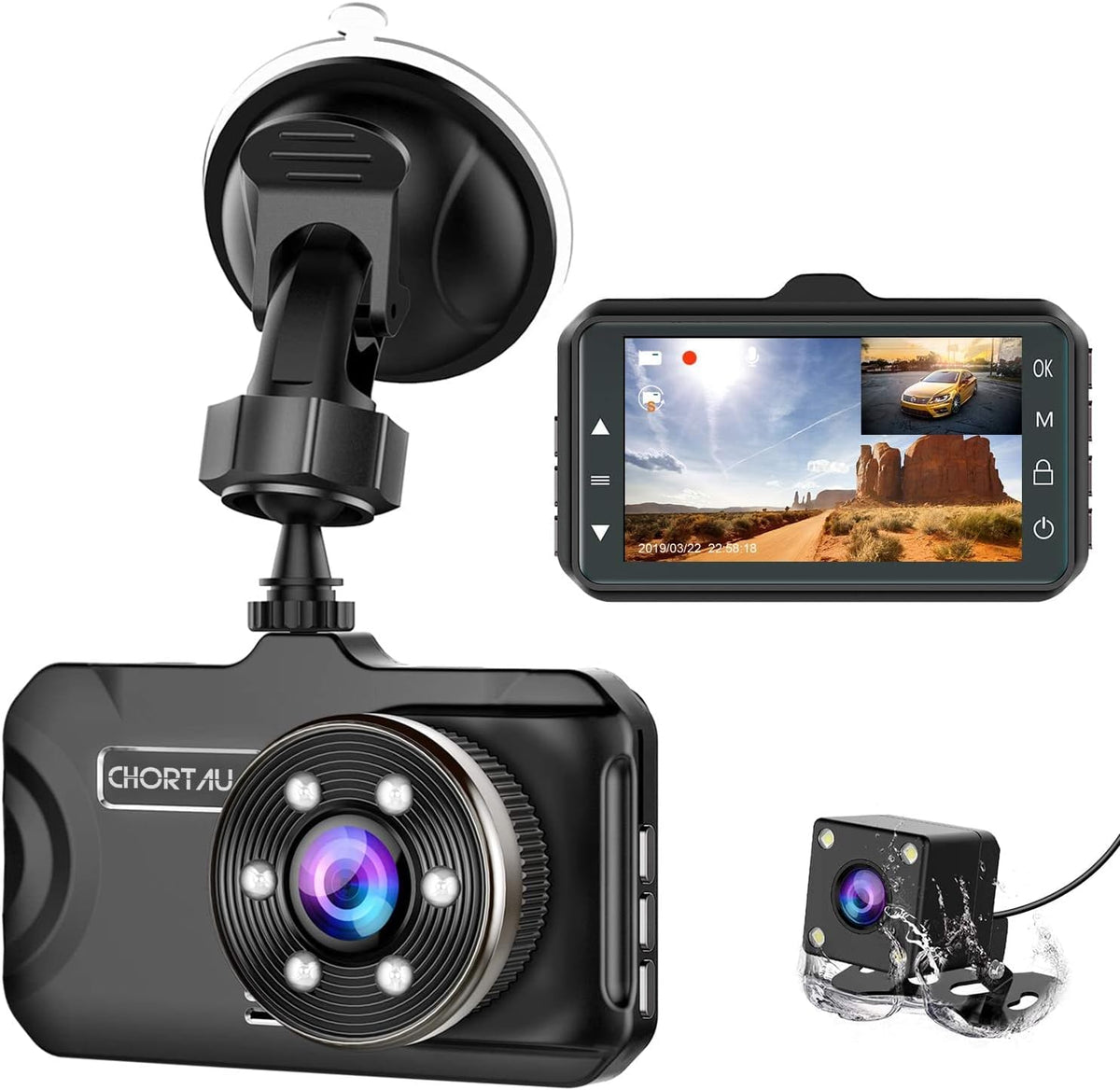 3 inch Full HD 170° Wide Angle Front and Rear Dash Cam C5111