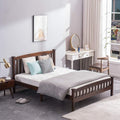 Walnut Queen Slatted Platform Bed with Headboard O1828