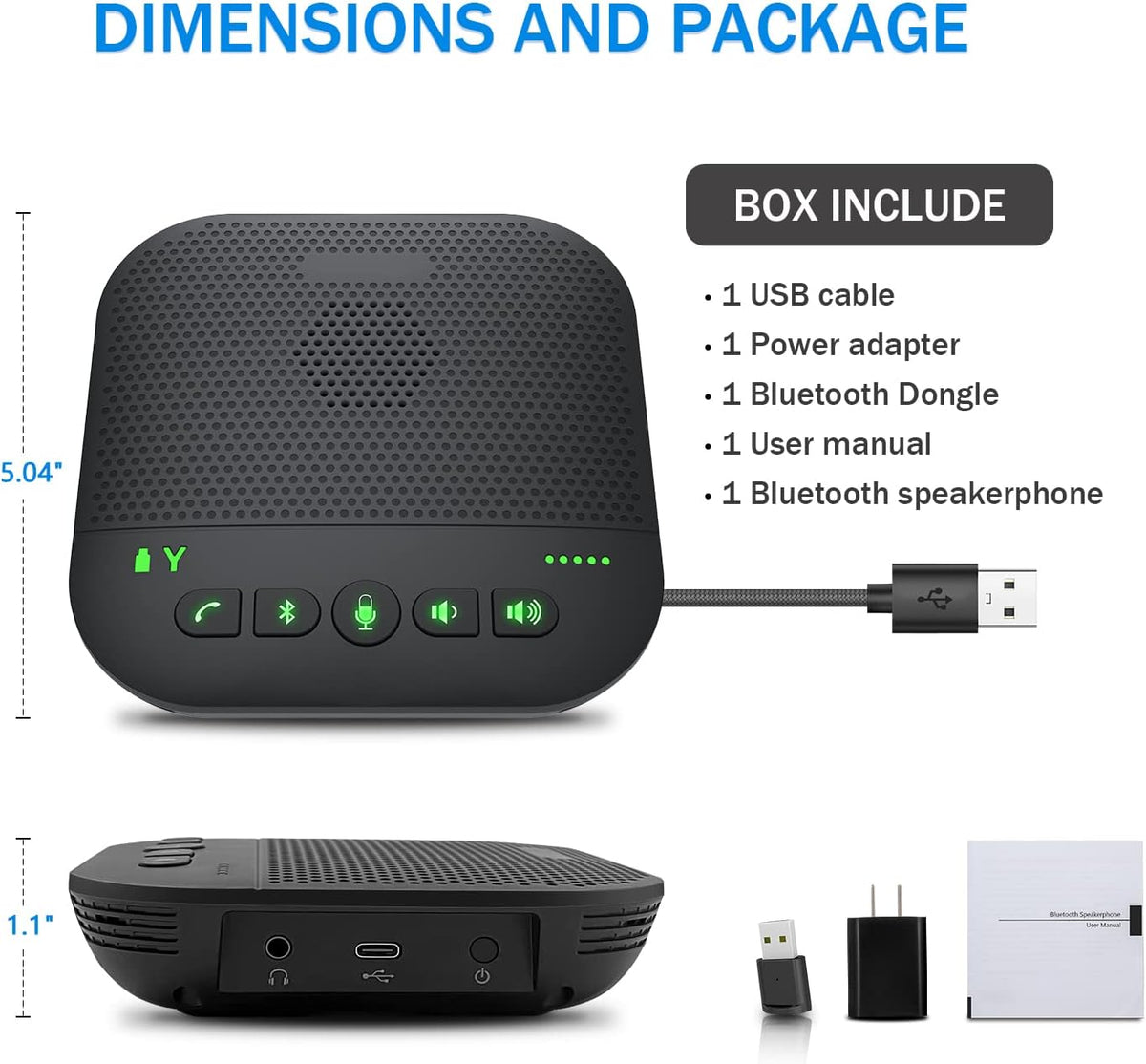 Bluetooth Conference Speakerphone with 4 Mics I8894