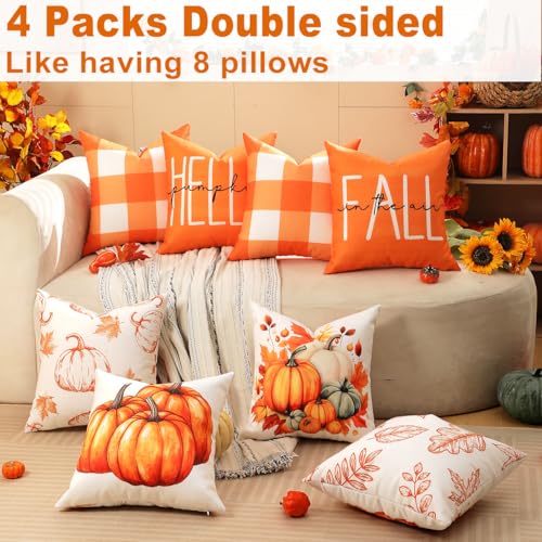 Double Sided Plaid Throw Pillow Covers 18x18 Inches Set of 4 C426486
