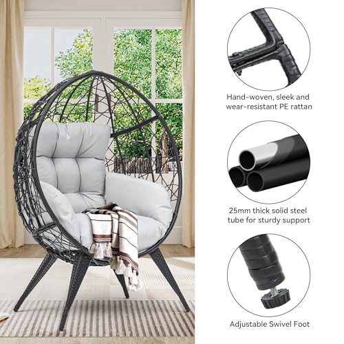 Large Wicker Egg Chair with Stand and Cushion Z218599