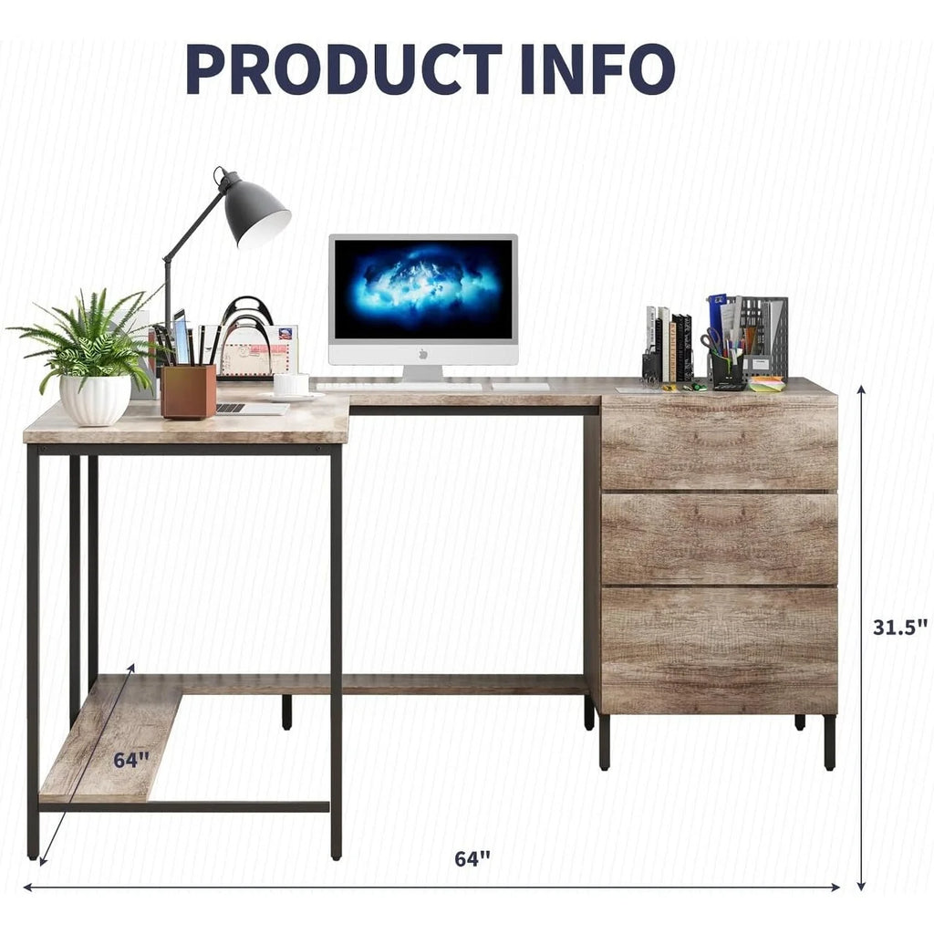 L-Shaped Computer Desk with Drawers Y348895