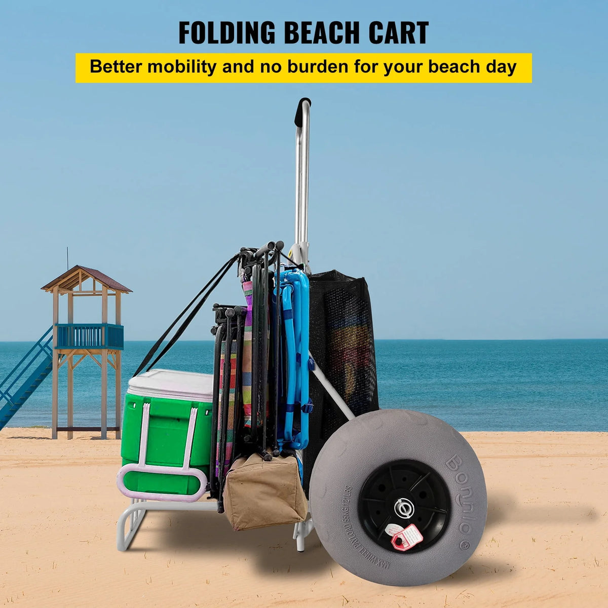Folding Beach Cart with 12 TPU Balloon Wheels J732149