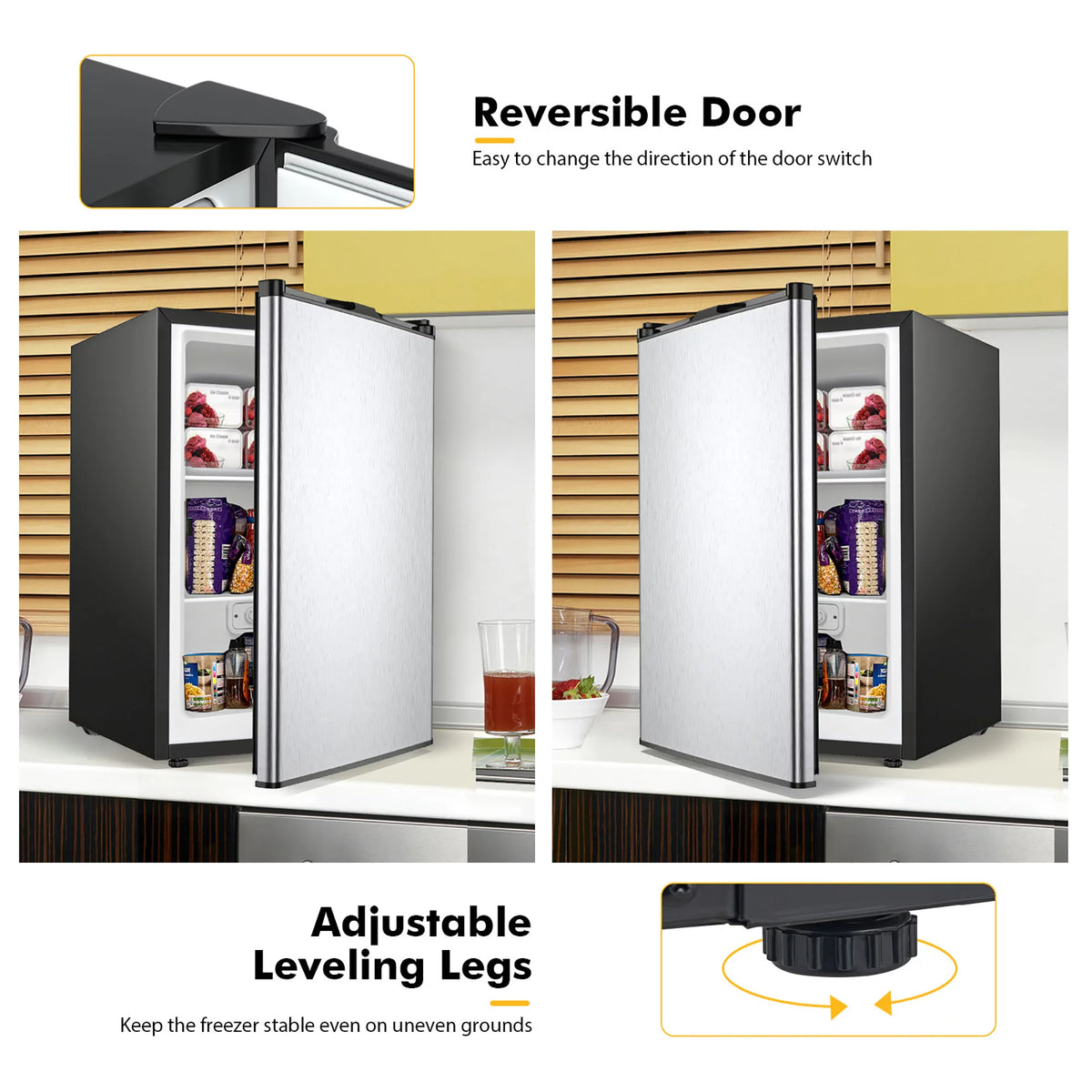 3 cu.ft. Compact Upright Freezer with Stainless Steel Door B3898