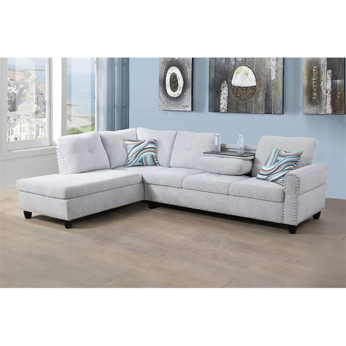 Linen Fabric Sectional Sofa in Gray White P212