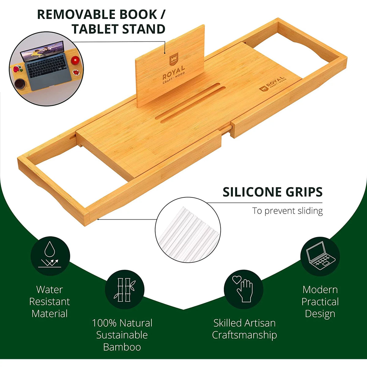 Natural Bamboo Bathtub Caddy A6480