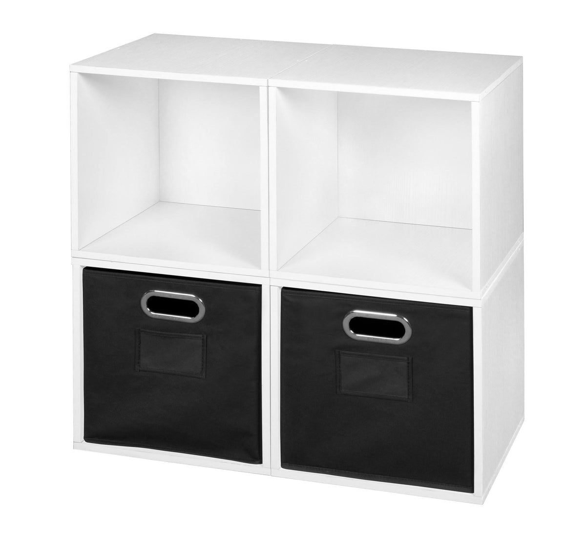 White Wood Grain 4 Cube Storage Set with 2 Canvas Bins R835658