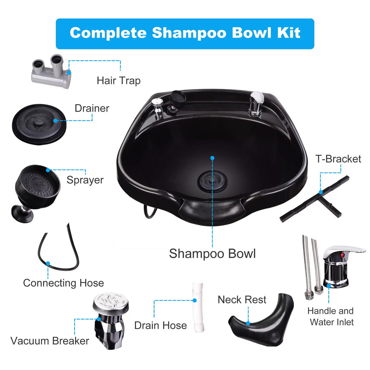 Shampoo Bowl with Vacuum Breaker and Neck Rest D9740