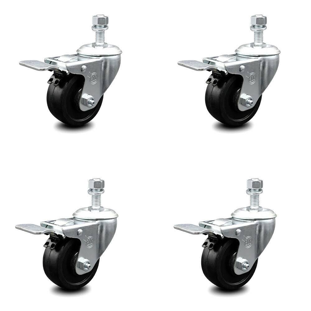 3 inch Soft Rubber Swivel Stem Caster Set with Total Lock Brake U13362