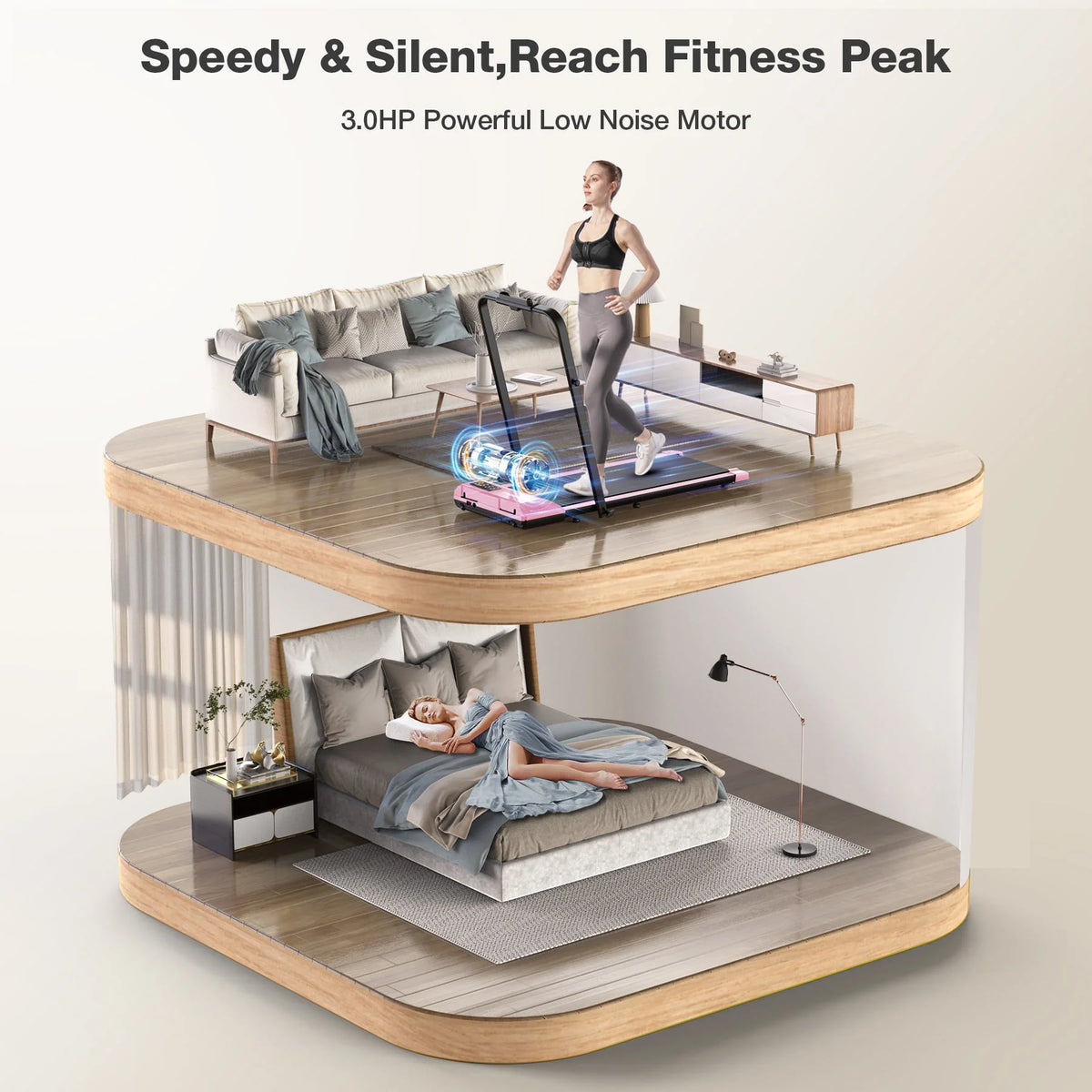 2 in 1 Folding Treadmill, 3.0HP Under Desk Treadmill, 265lbs Capacity I814