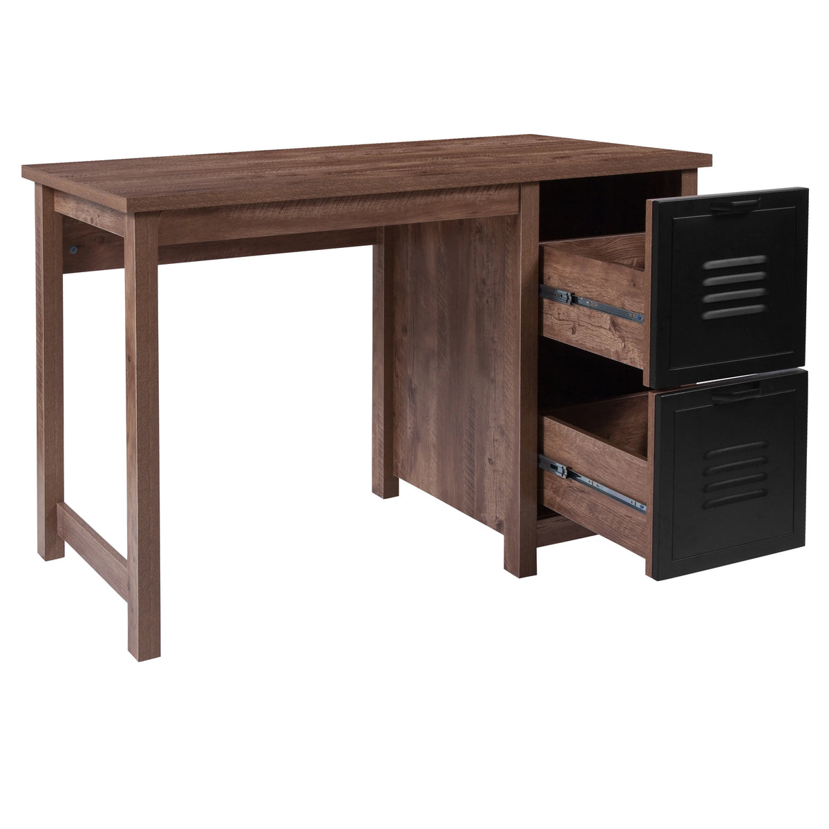 Oak Wood Grain Finish Computer Desk with Metal Drawers J919