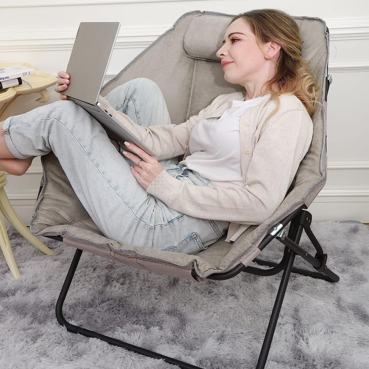 Foldable Gray Saucer Chair X366979