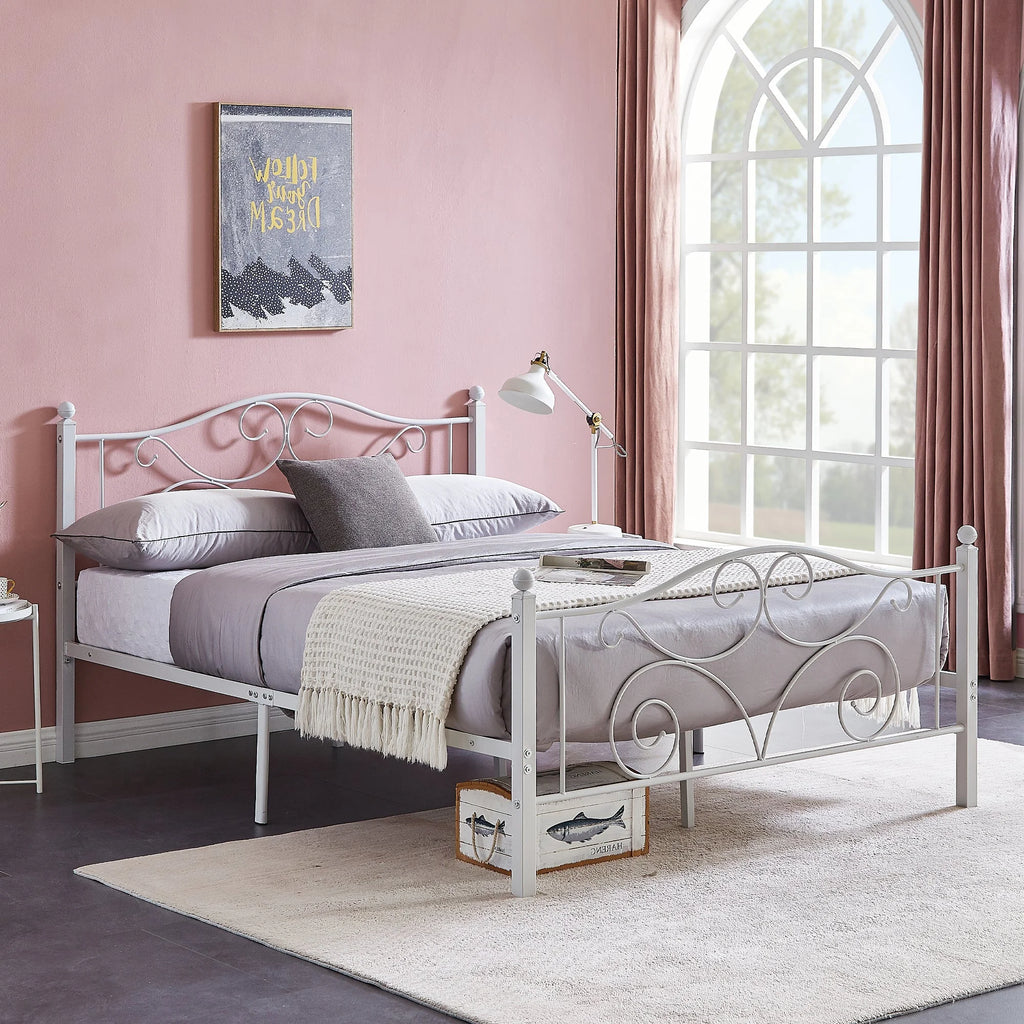 Metal Platform Bed Frame with Victorian Headboard and Footboard, Full Size, Black F463613