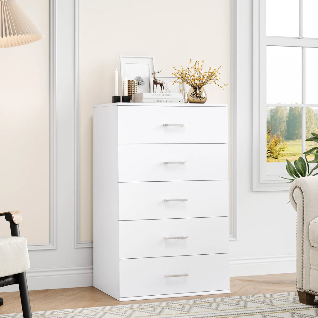 White 5 Drawer Wood Dresser N385