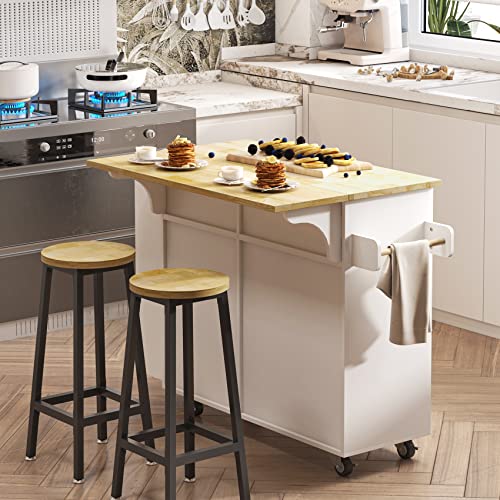Rolling Kitchen Island with Trash Cabinet, 2 Drawers, Drop Leaf, 3 Spice Rack B17030