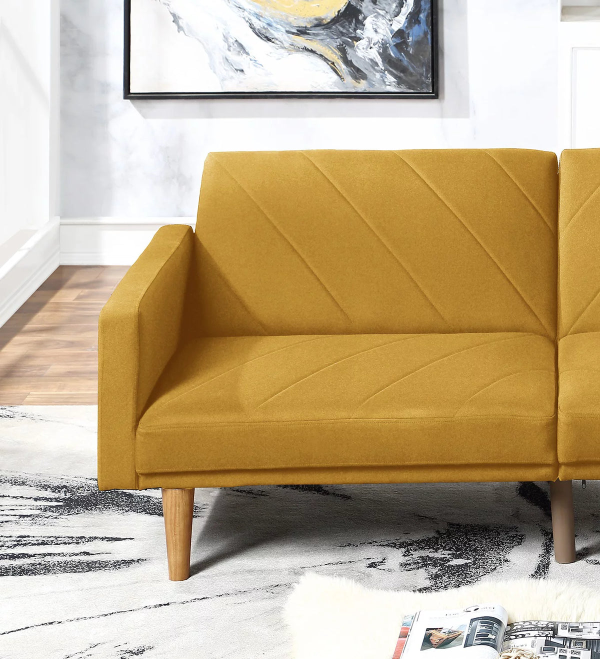 Mustard Linen Like Fabric Convertible Sofa Couch C445825