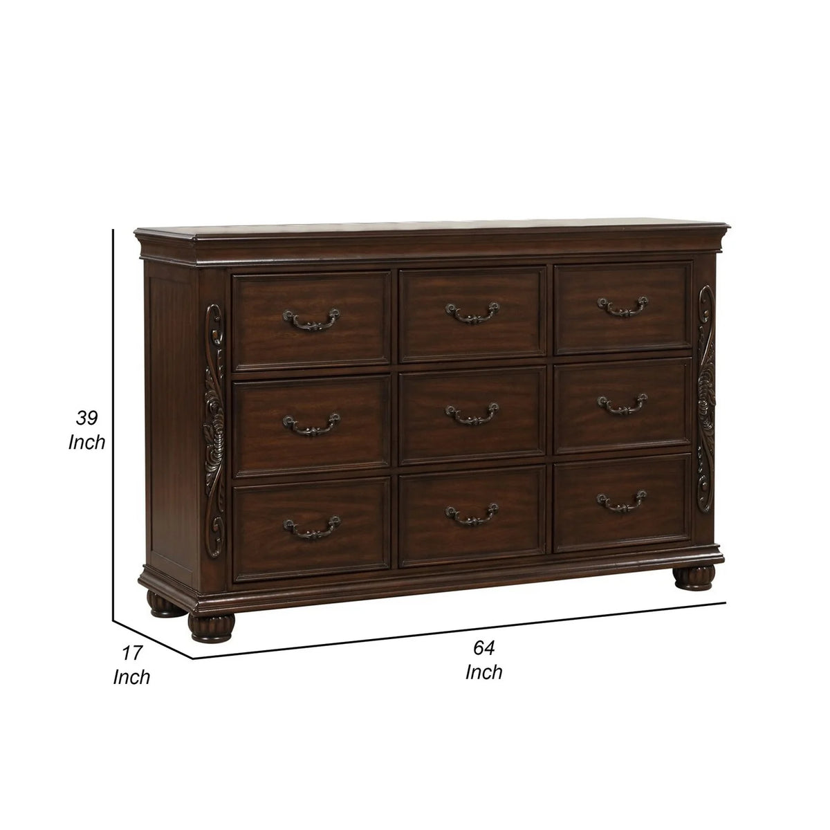 Cherry Brown 9 Drawer Wood Dresser W8622