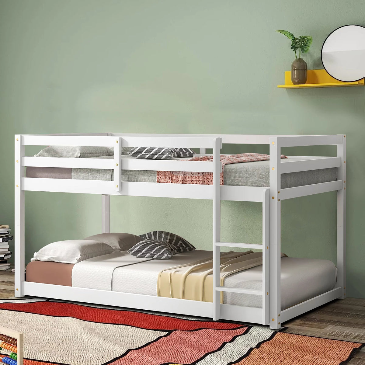 Twin Size Wooden Bunk Bed with Ladder White K37742