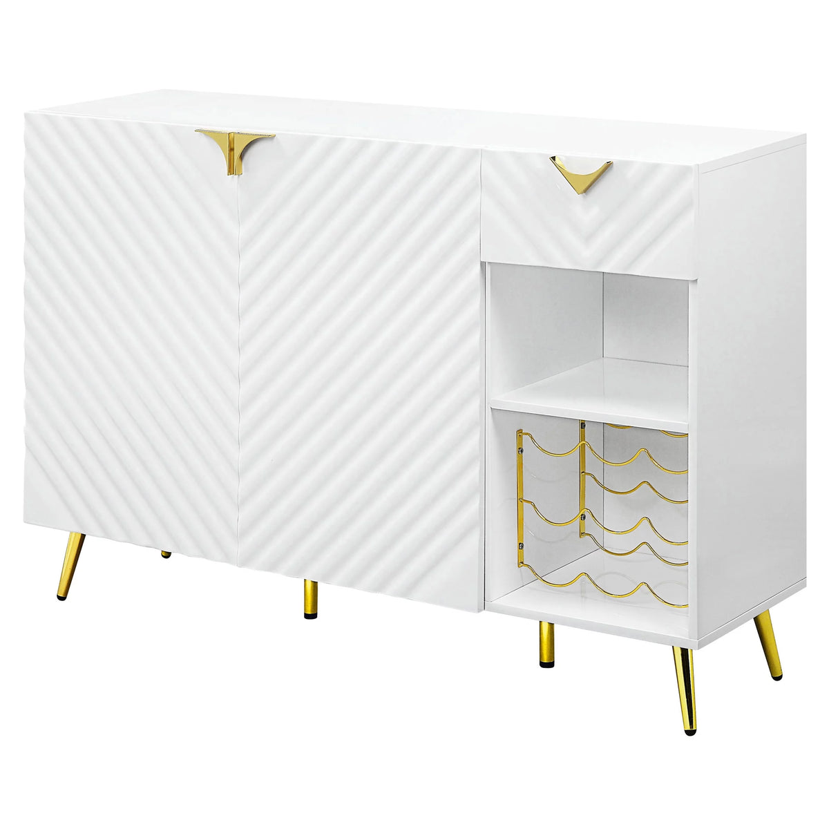 White High Gloss Server with Wine Rack B601