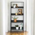 Black Wood 4-Shelf Ladder Bookcase M24604