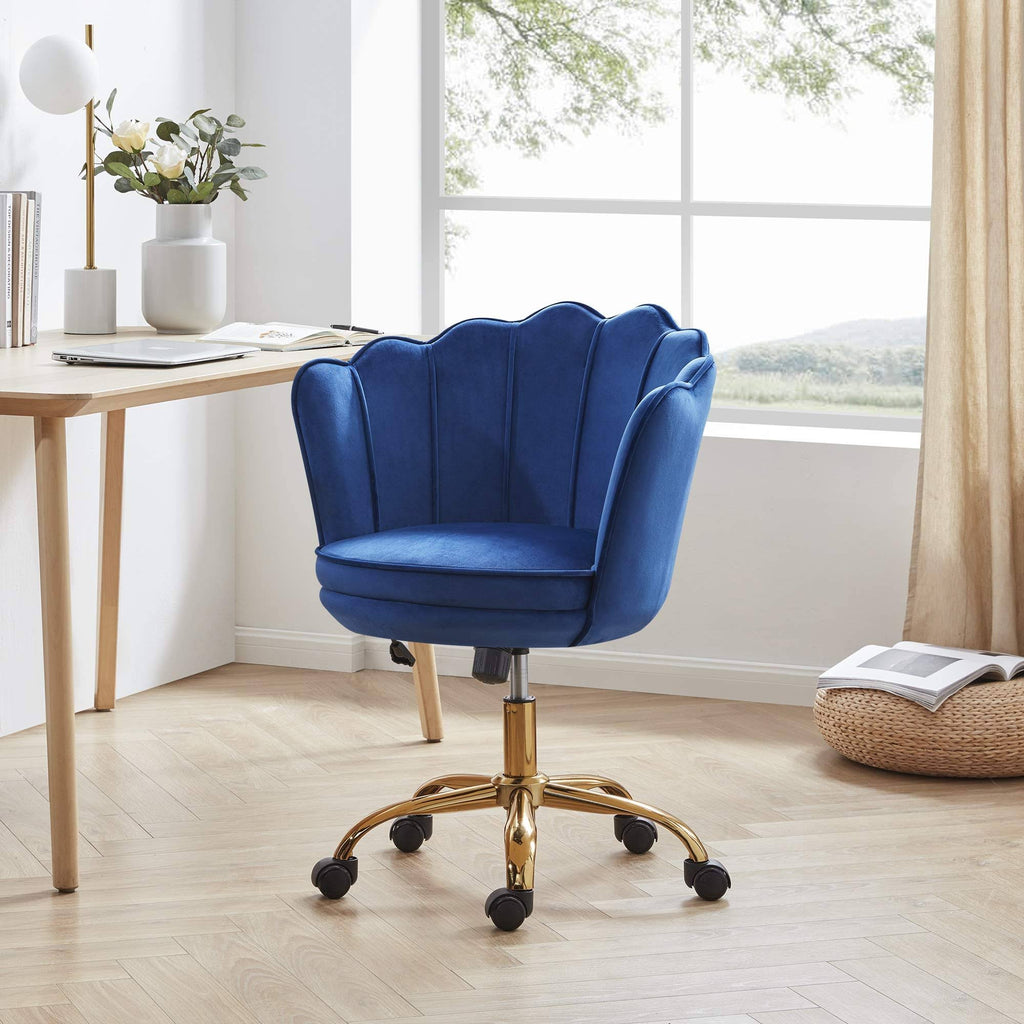 Blue Velvet Upholstered Swivel Office Chair Z66590
