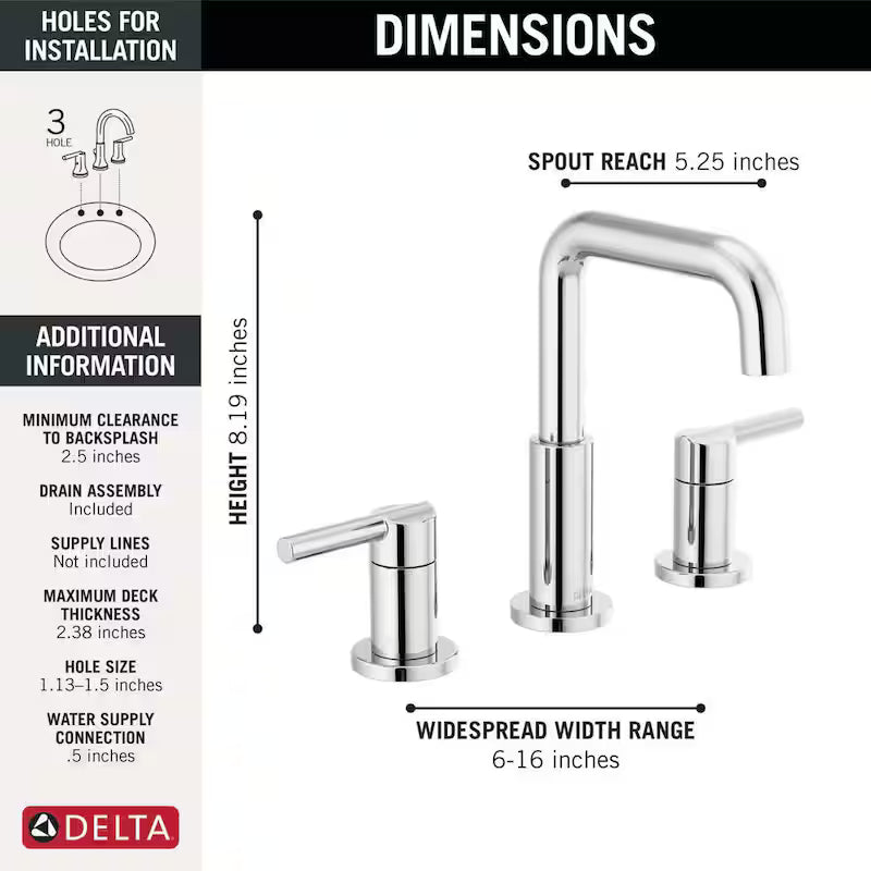 8 in. Widespread 2-Handle Bathroom Faucet in Chrome Y443951