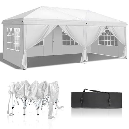 10'x20' Pop Up Canopy Tent with 6 Removable Sidewalls White M43876