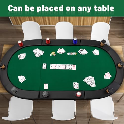 84" Tri Fold Folding Poker Padded Table Top with 10 Cupholders Green L615