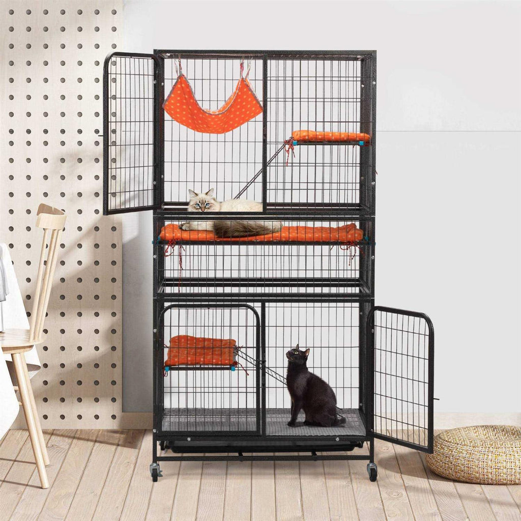 4-Tier Wire Cat Cage with Removable Wheels H7897