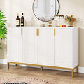 59 Inch White and Gold Buffet Cabinet with 4 Doors W7451