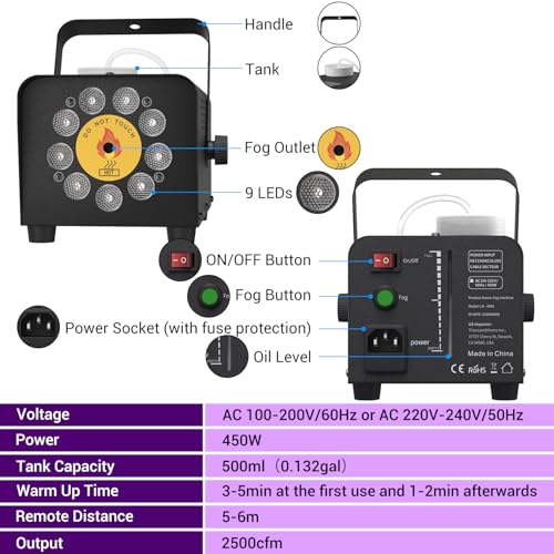 450W 2500CFM Portable Fog Machine with 9 LED Lights C580819